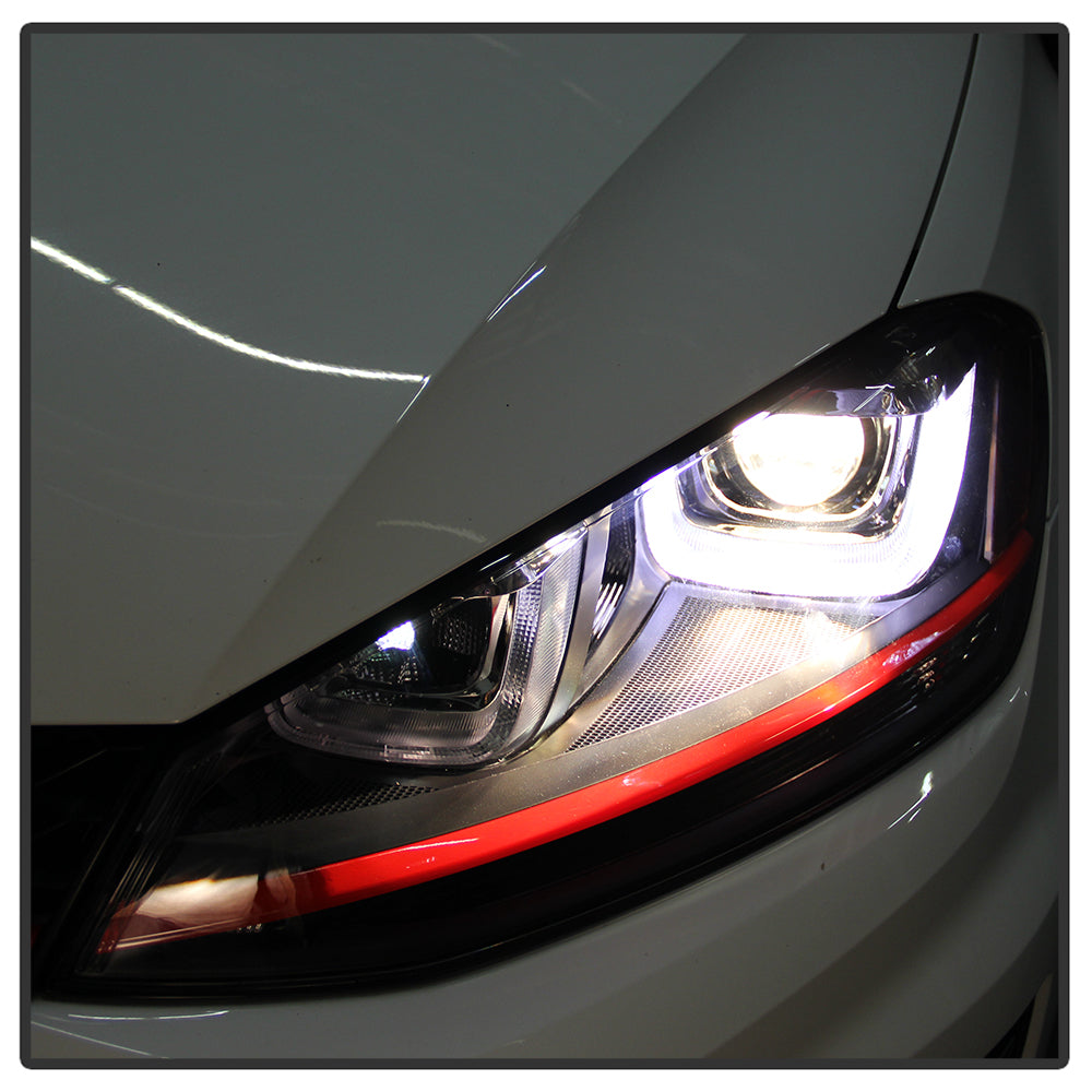 Spyder Volkswagen Golf VII 14-16 Projector Headlights DRL LED Red Stripe Blk PRO-YD-VG15-RED-DRL-BK 5080592