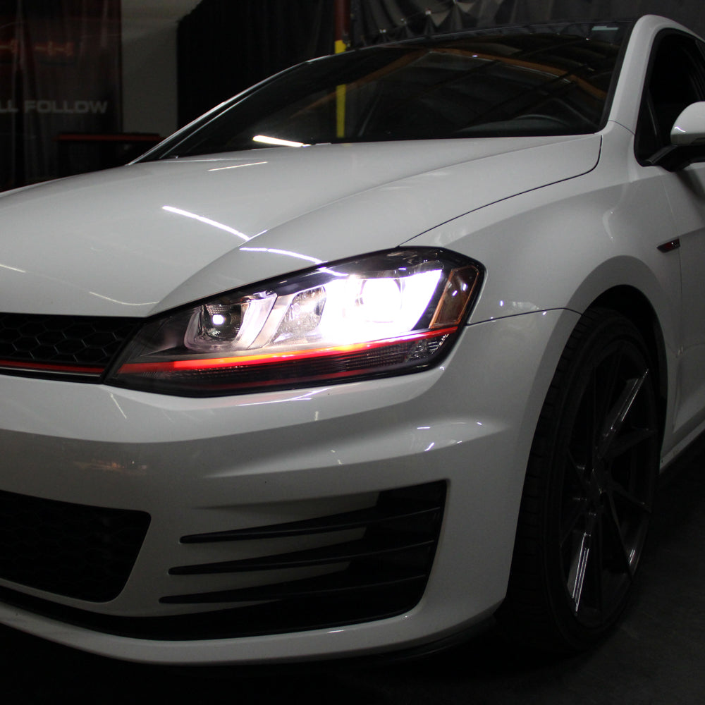 Spyder Volkswagen Golf VII 14-16 Projector Headlights DRL LED Red Stripe Blk PRO-YD-VG15-RED-DRL-BK 5080592
