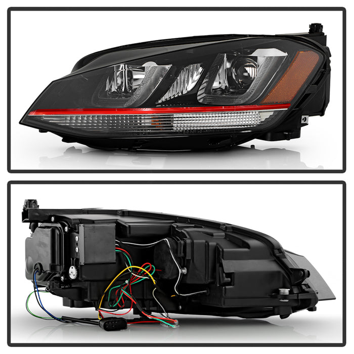 Spyder Volkswagen Golf VII 14-16 Projector Headlights DRL LED Red Stripe Blk PRO-YD-VG15-RED-DRL-BK 5080592