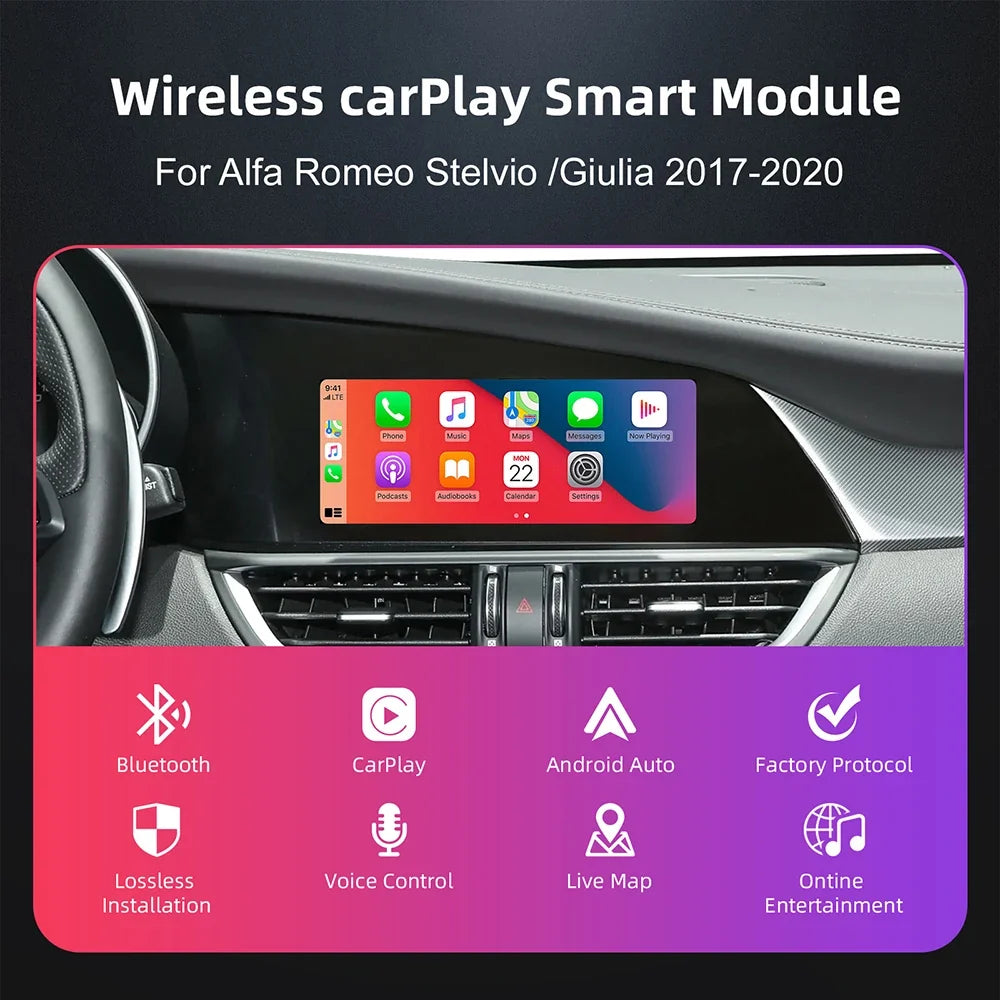 Wireless CarPlay Android Auto Retrofit Kit Decoder Box For Alfa Romeo Giulia Stelvio CarPlay Interface 2017-2020