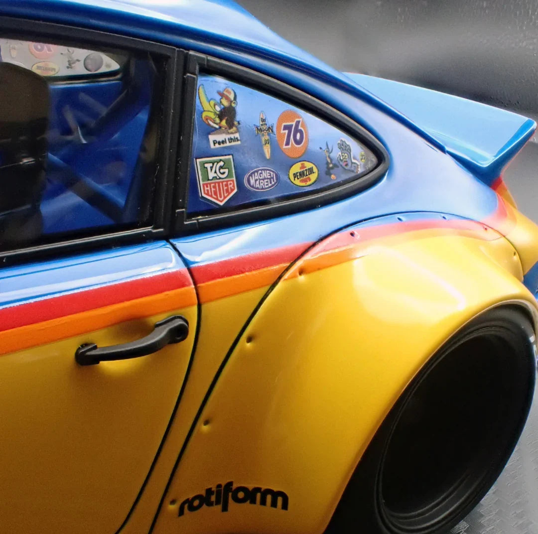 Ignition-Model Porsche 911 F Series Backdate #80 RWB Coupe Yellow & Blue 1:18