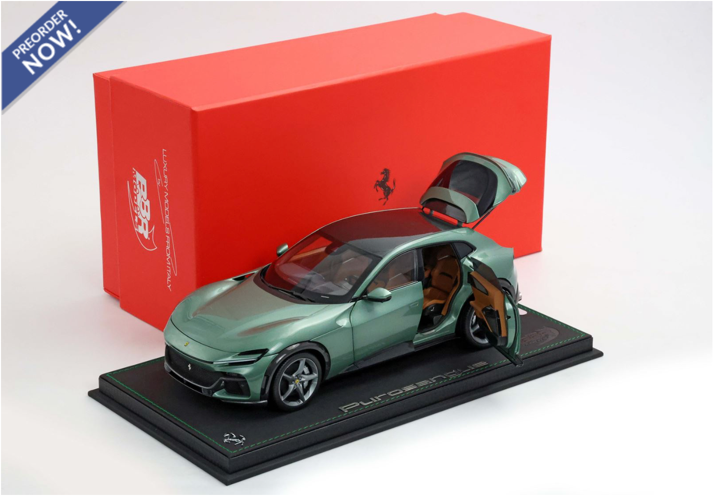 BBR 2023 Ferrari Purosangue Verde Dora (Light Green) WITH DISPLAY 1:18