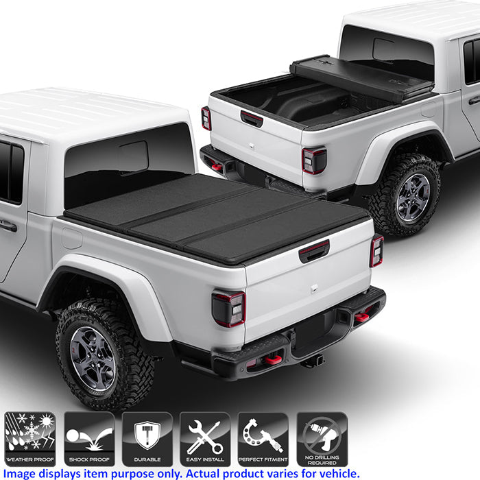 Xtune 20-21 Jeep Gladiator 60 Inches Hard Tri-Fold Style Tonneau Cover - Black 9049330