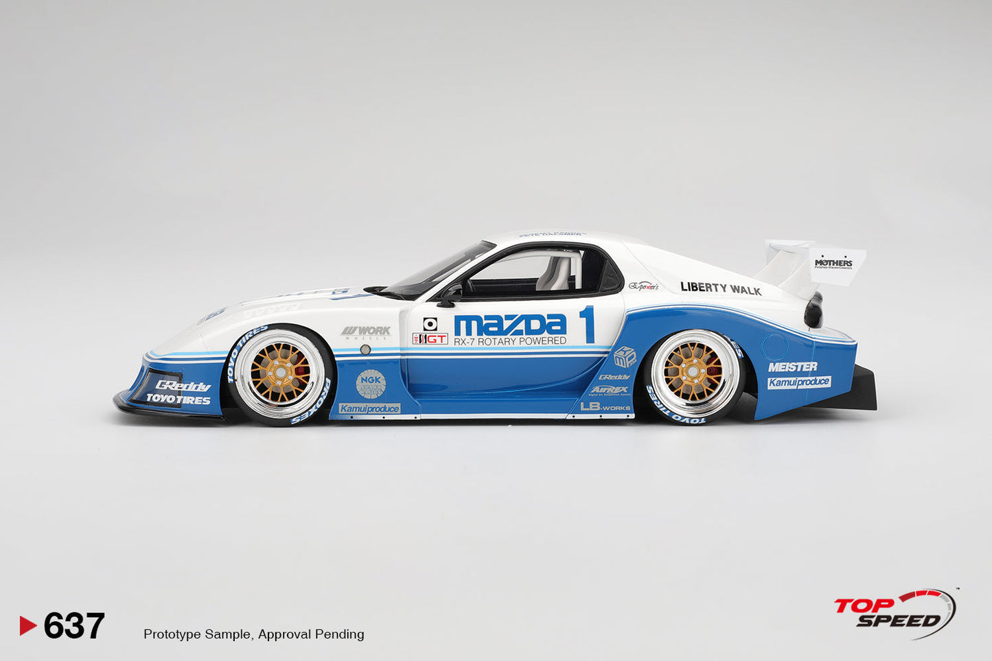 Topspeed Mazda RX-7 FD LB-Super Silhouette Liberty Walk White & Blue 1:18