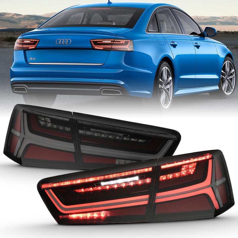 ANZO 2012-2018 Audi A6 LED Taillight Black Housing Smoke Lens 4 pcs (Sequential Signal) 321351