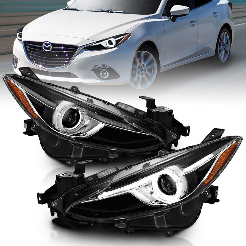 Anzo Projector Headlights With Halo Black w/Amber 14-17 Mazda 3