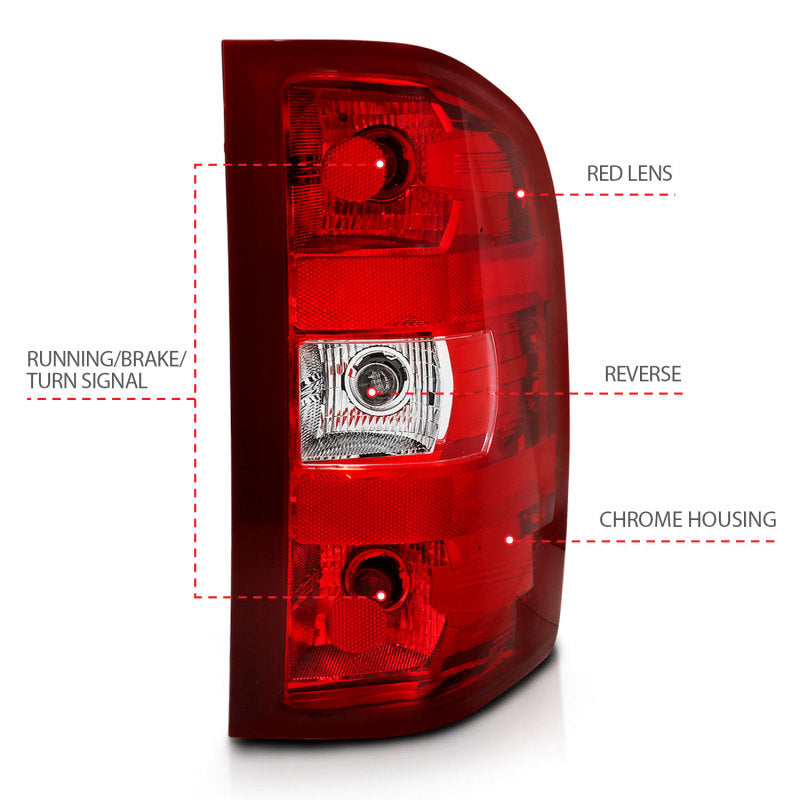 ANZO 2007-2013 Chevy Silverado Taillight Red/Clear Lens (OE Replacement) 311303