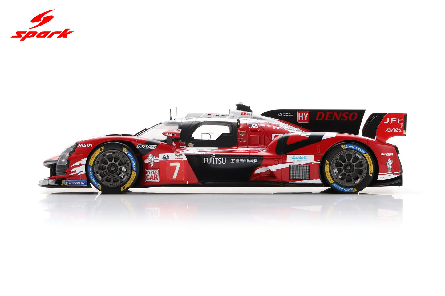 Spark Model Toyota GR010 Hybrid LMDh Team Toyota Gazoo Racing #7 WEC 24hrs Le Mans 2025 Red 1:18 WITH DISPLAY