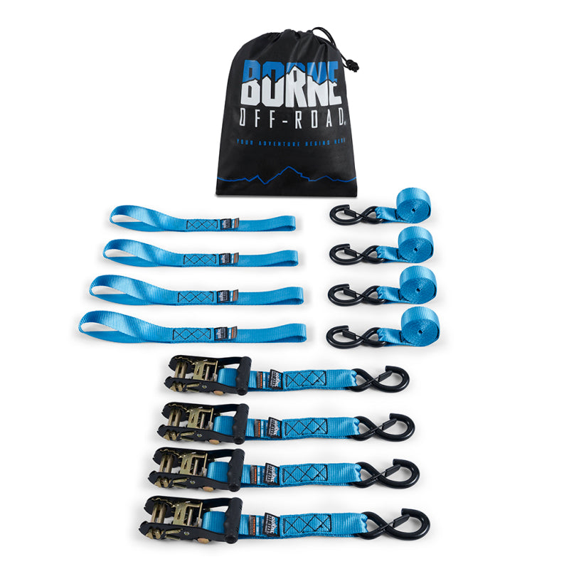 Borne Off-Road Heavy-Duty Ratchet Tie-Down Kit (4-Pack) - Blue BNRTC-TDHD-4BL