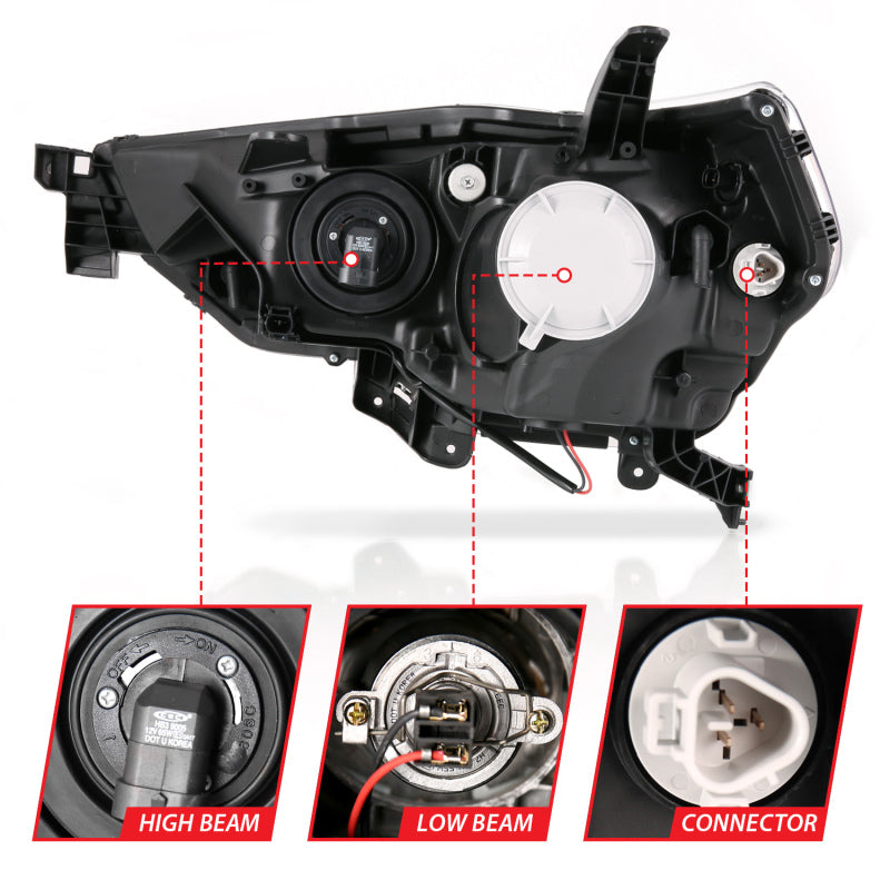 ANZO 14-18 Toyota 4 Runner Plank Style Projector Headlights Black w/ Amber 111416