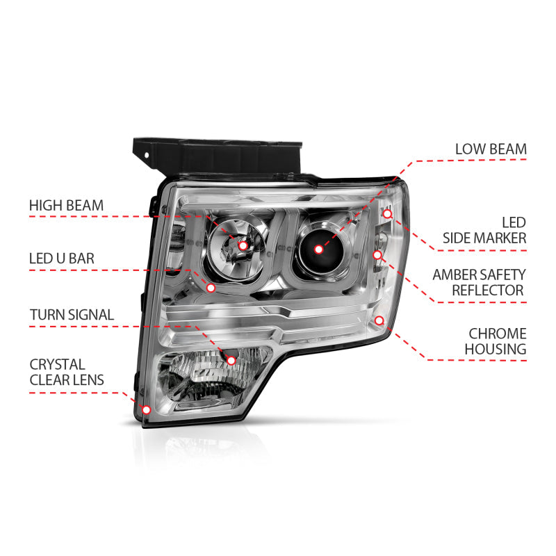 Anzo 2009-2014 Ford F-150 Projector Headlights w/ U-Bar Chrome