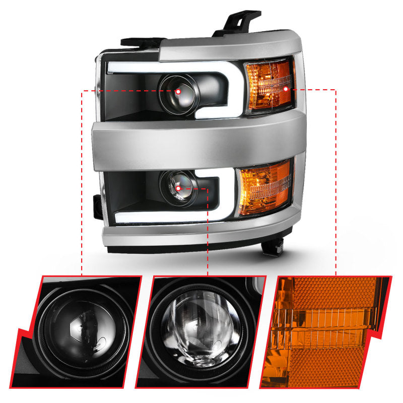 Anzo 2015-2016 Chevrolet Silverado Projector Headlights w/ Plank Style Desi