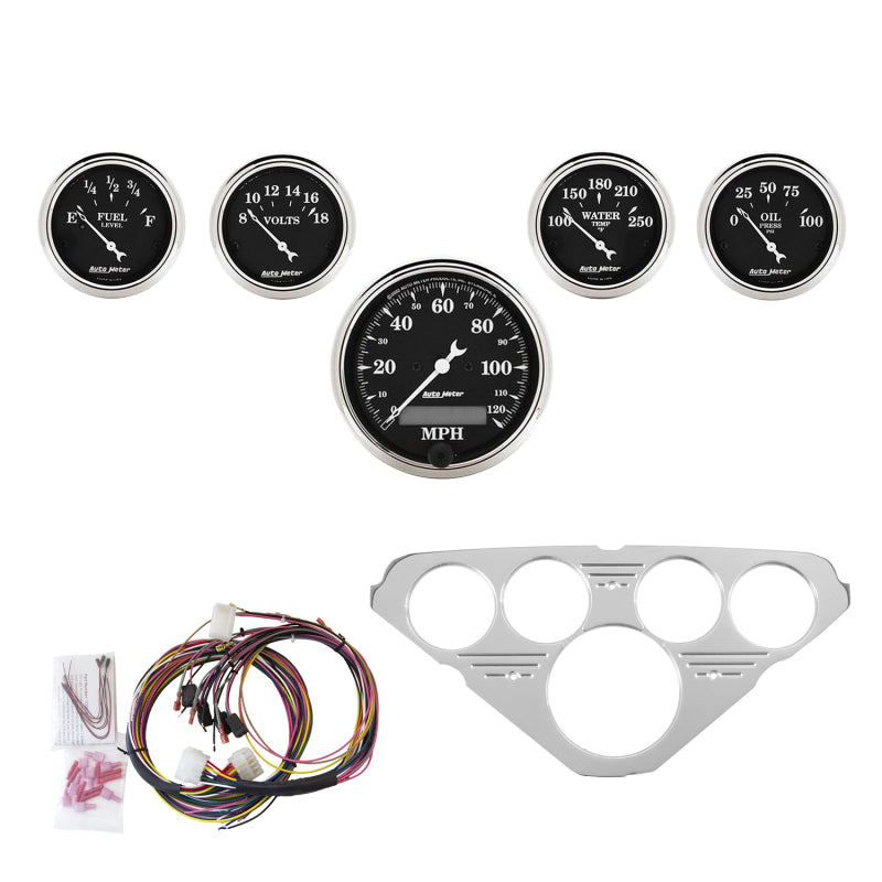 Autometer Old Tyme Black 5 Piece Kit (MPH/FUEL/OILP/WTMP/BAT) 55-59 Chevy Truck Direct-Fit Dash Kit 7036-OTB