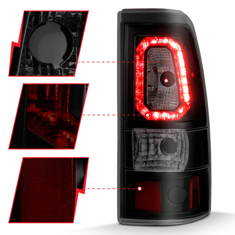 ANZO 2003-2006 Chevy Silverado 1500 LED Taillights Plank Style Black w/Smoke Lens 311328