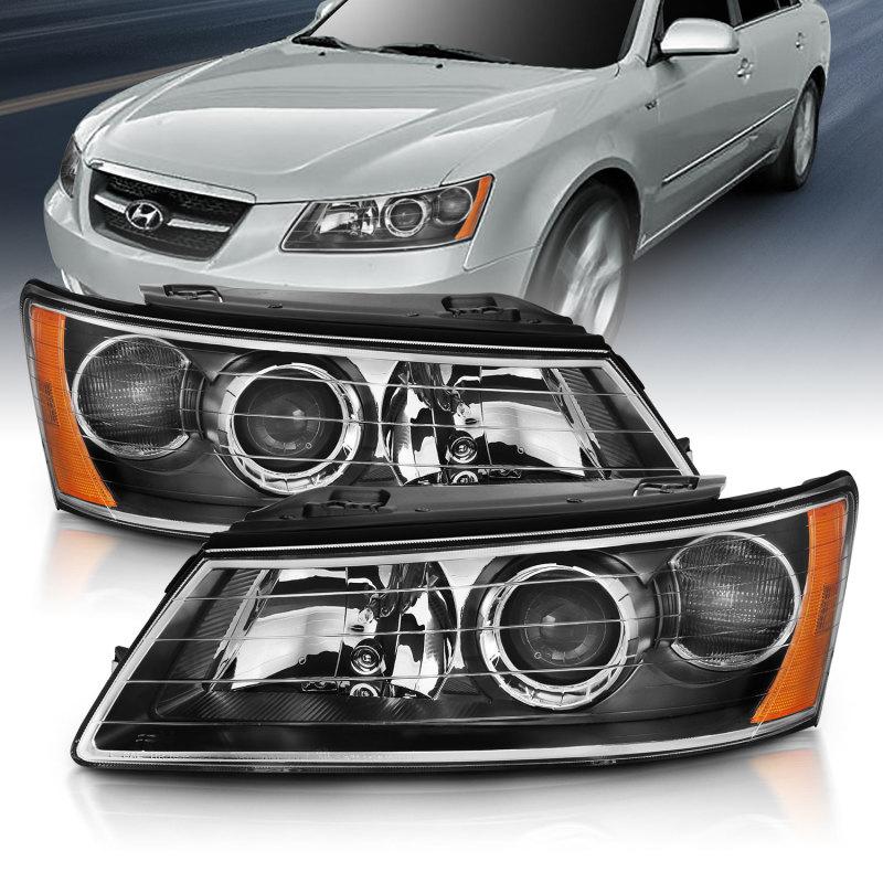 ANZO 2006-2008 Hyundai Sonata 2.4L Projector Headlight Black Amber 121543