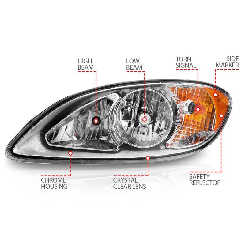 ANZO 2008-2016 International Prostar Crystal Headlights Chrome Housing 131033