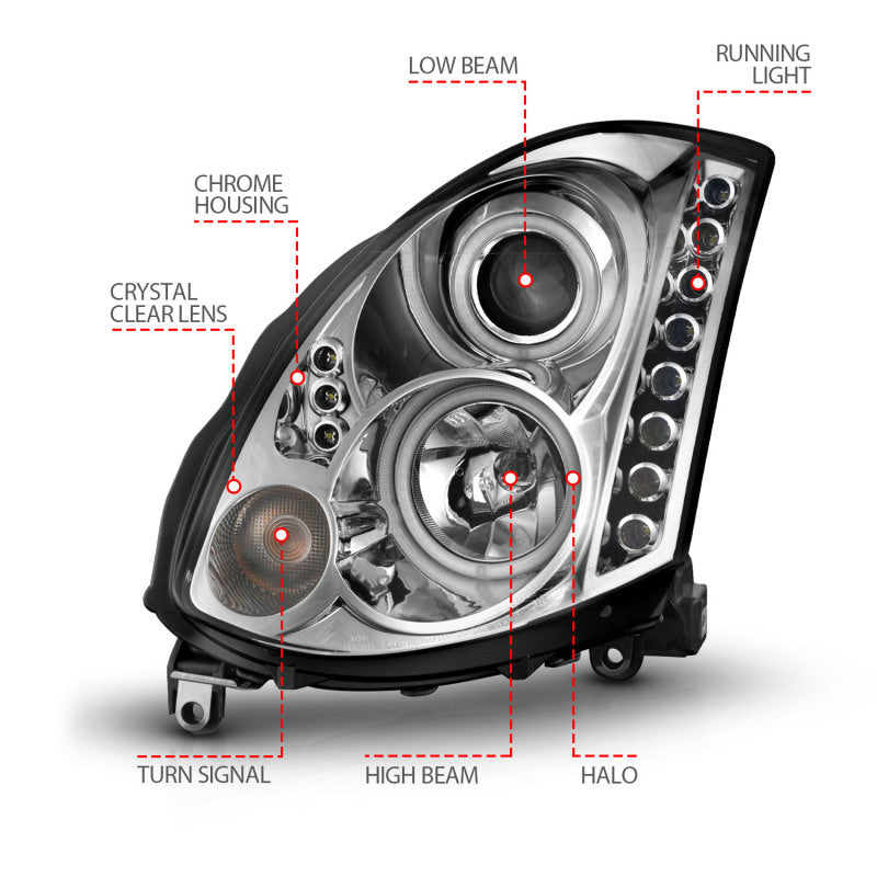 Anzo 2003-2007 Infiniti G35 Projector Headlights w/ Halo Chrome (CCFL)