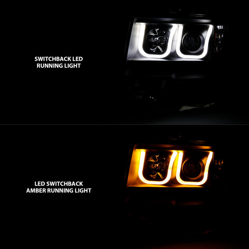 Anzo Ford F-150 09-14 Projector Switchback Headlights U-Bar Black W/ Amber