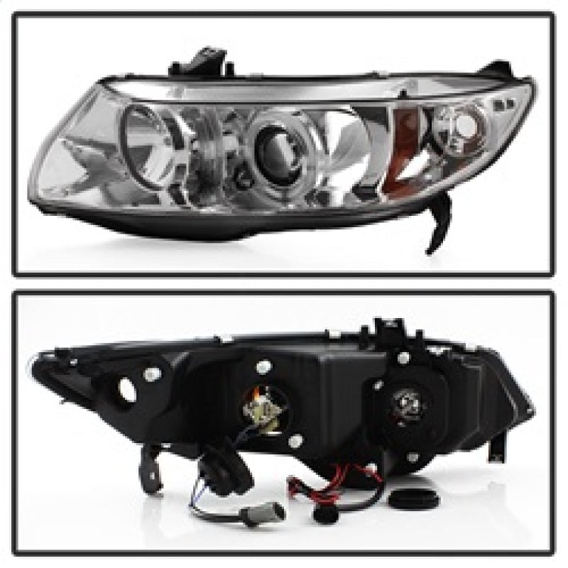 Spyder Honda Civic 06-08 2Dr Projector Headlights LED Halo Chrome High H1 Low H1 PRO-YD-HC06-2D-HL-C 5010797