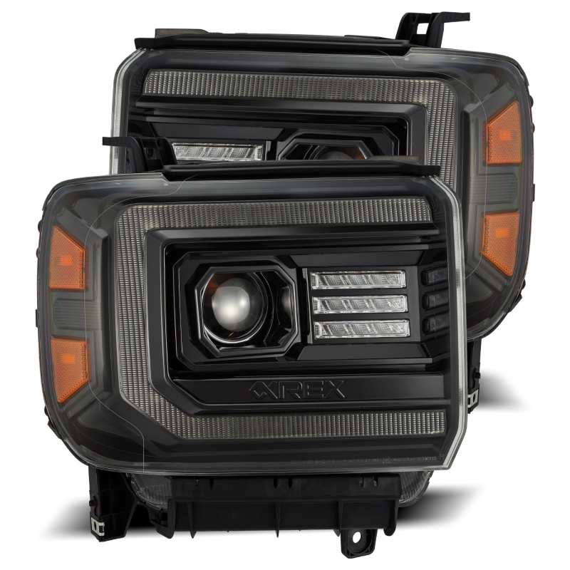 AlphaRex 14-18 GMC Sierra LUXX LED Proj Headlights Plnk Style Alpha Blk w/Activ Light/Seq Signal/DRL 880614 *Discontinued