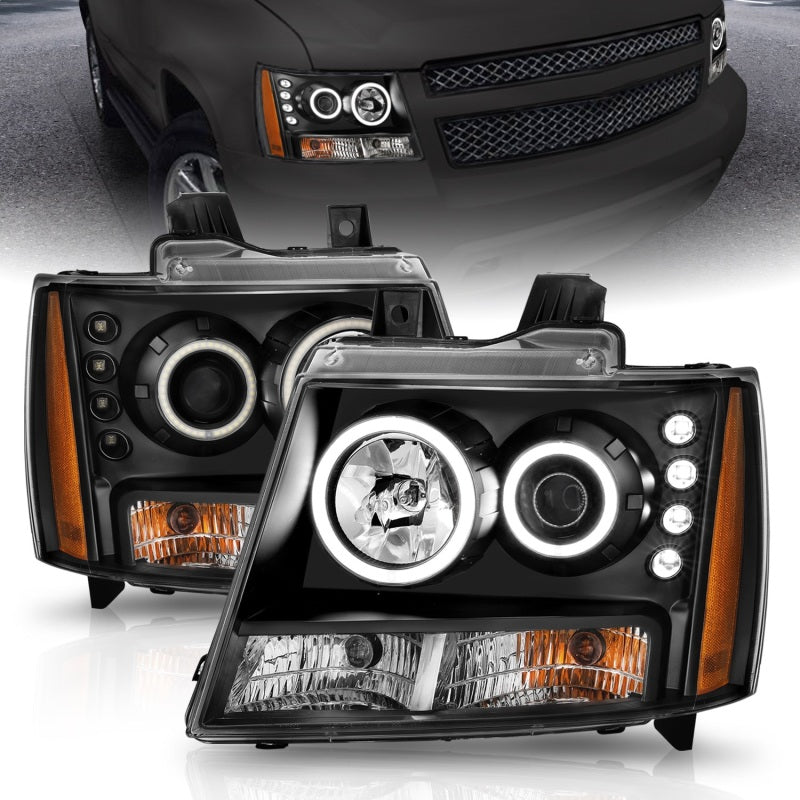 Anzo 2007-2013 Chevrolet Avalanche Projector Headlights w/ Halo Black(CCFL)