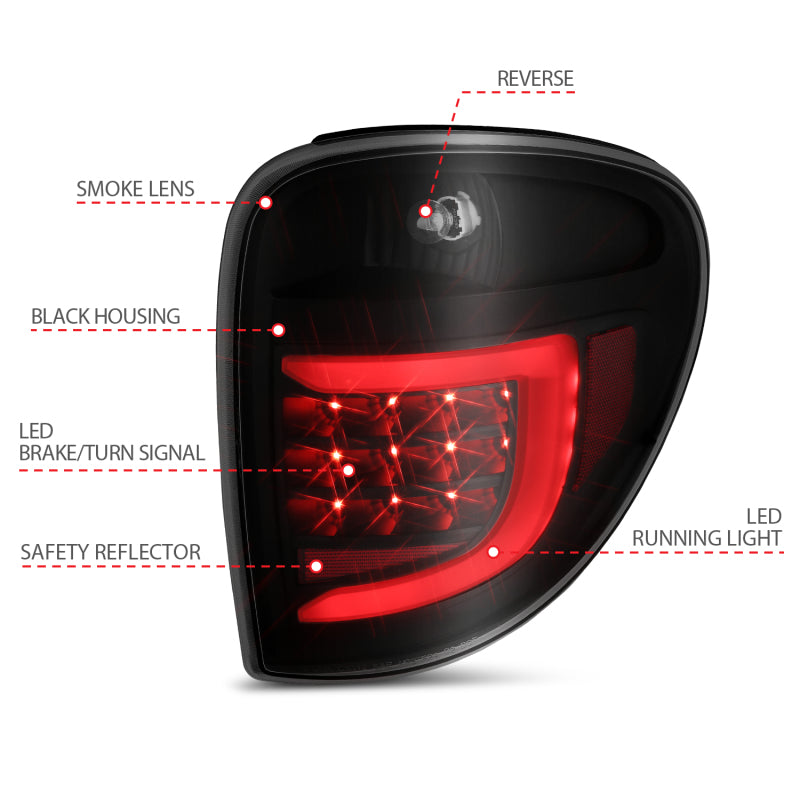 ANZO 2004-2007 Dodge Grand Caravan LED Tail Lights w/ Light Bar Black Housing Smoke Lens 311366