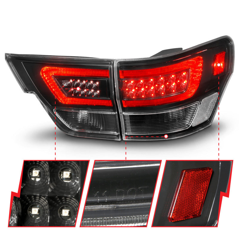 ANZO 11-13 Jeep Grand Cherokee LED Taillights w/ Lightbar Black Housing/Clear Lens 4pcs 311439