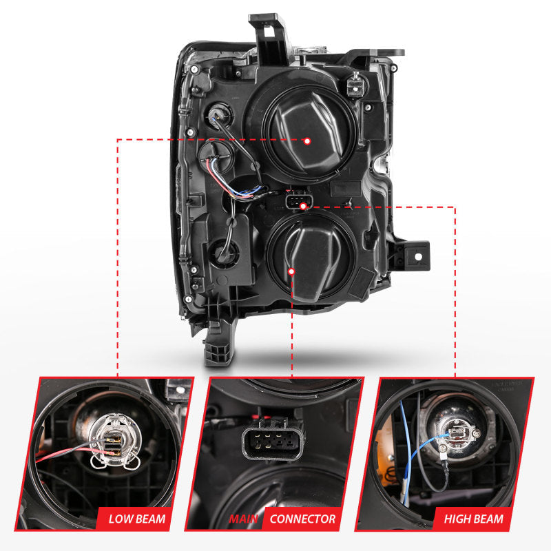 Anzo 2015-2016 Chevrolet Silverado Projector Headlights w/ Plank Style Desi