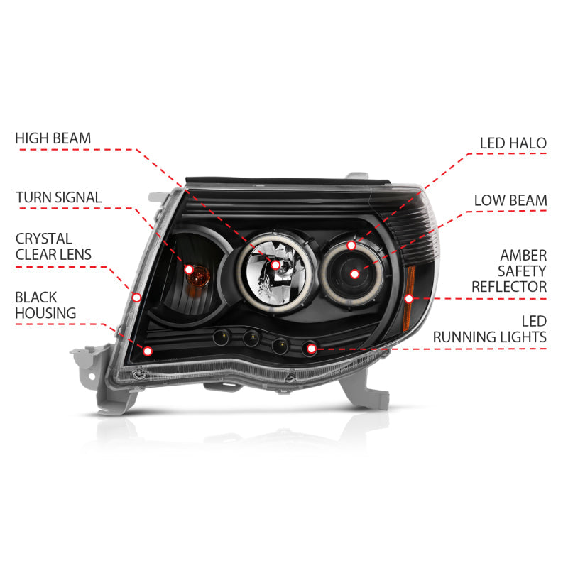 Anzo 2005-2011 Toyota Tacoma Projector Headlights w/ Halo Black