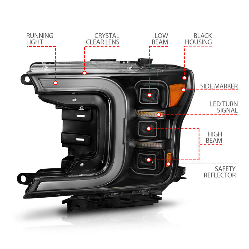 Anzo 18-20 Ford F-150 Full Led Projector Light Bar Headlights Black Amber 111519