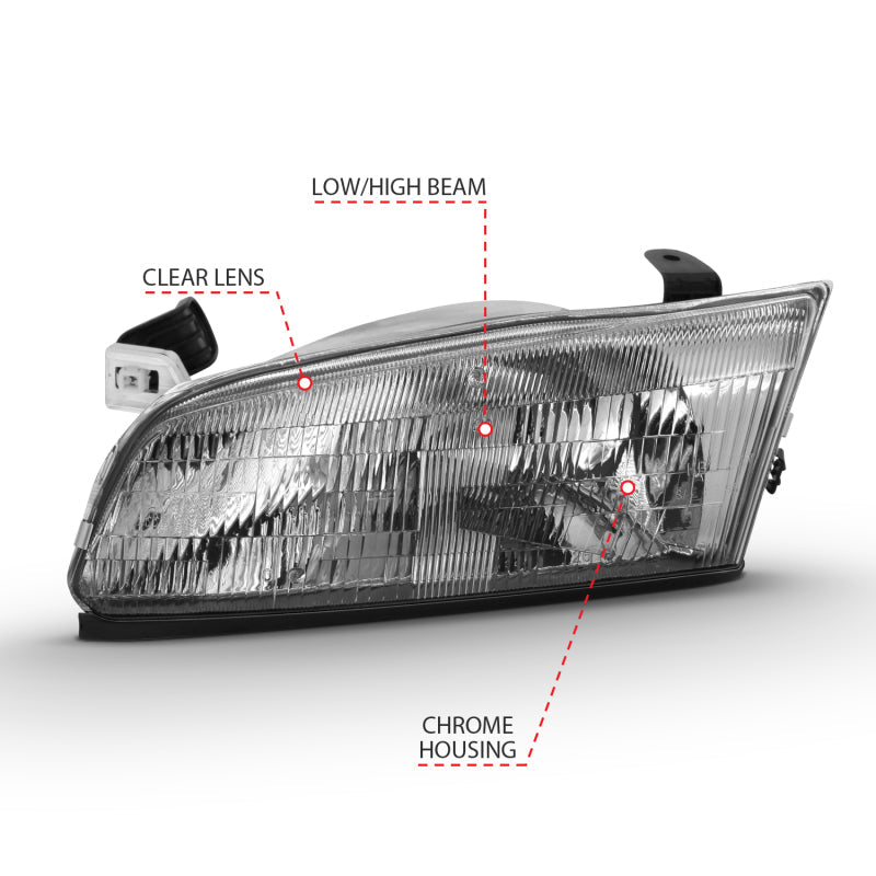 ANZO 1997-1999 Toyota Camry Crystal Headlight Chrome Amber(OE) 121555