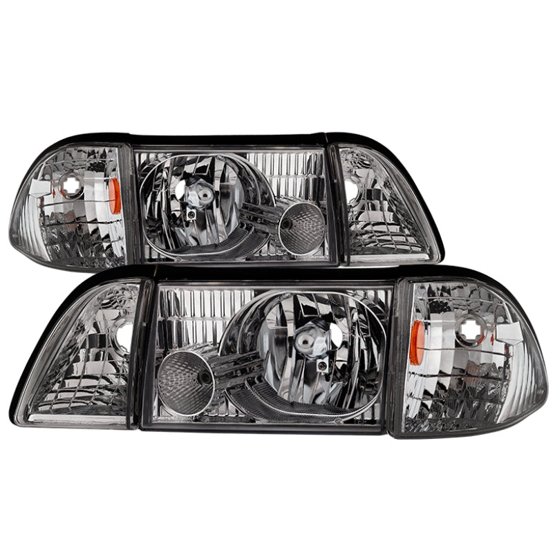 SPYDER xTune Ford Mustang 87-93 OEM style Headlights 6pcs Amber - Chrome HD-JH-FM87-6PC-AM-C 9035272