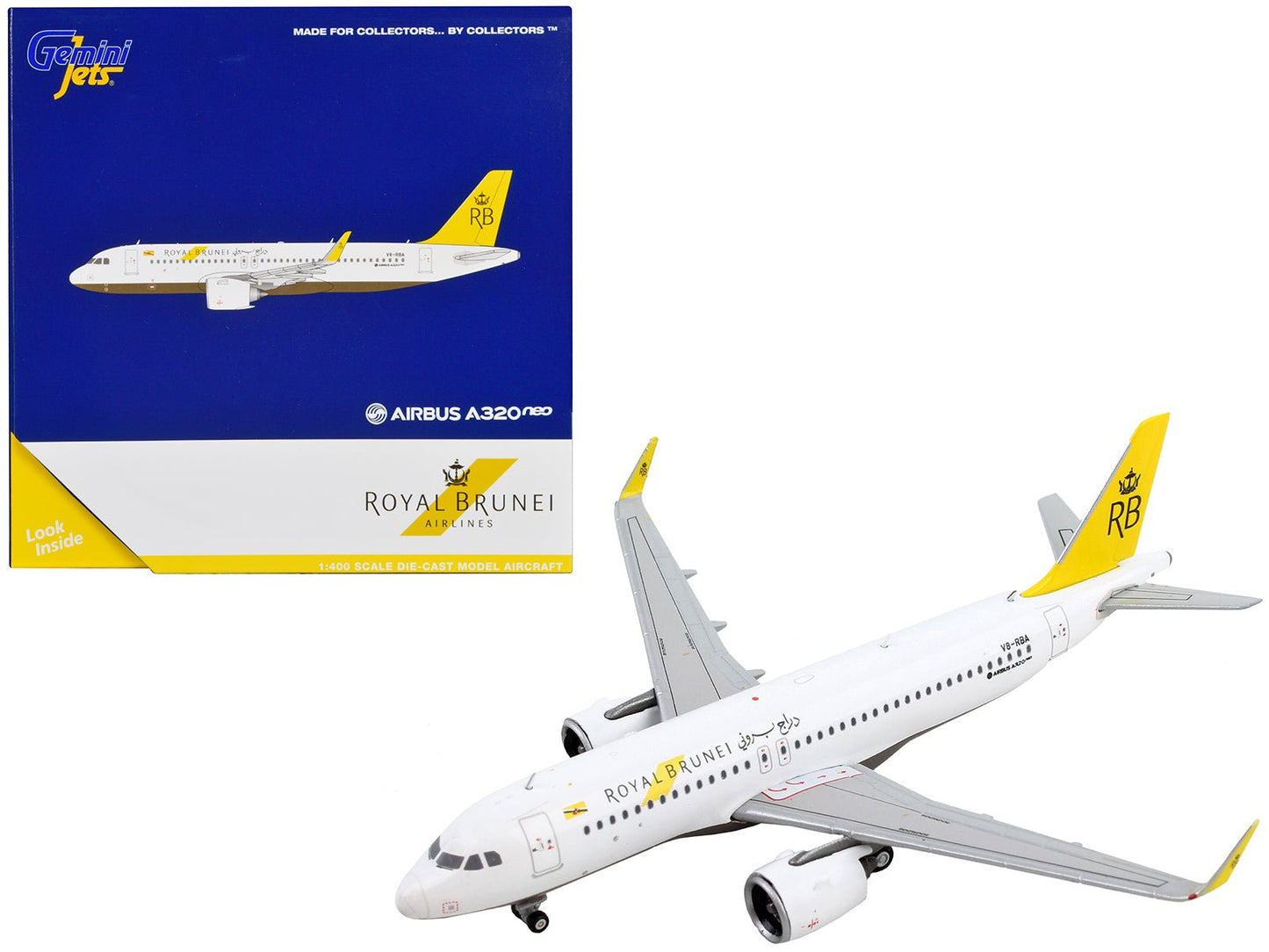 Airbus A320neo Commercial Aircraft "Royal Brunei Airlines" White with Yellow Tail 1/400 Diecast Model Airplane by GeminiJets  free shipping USA