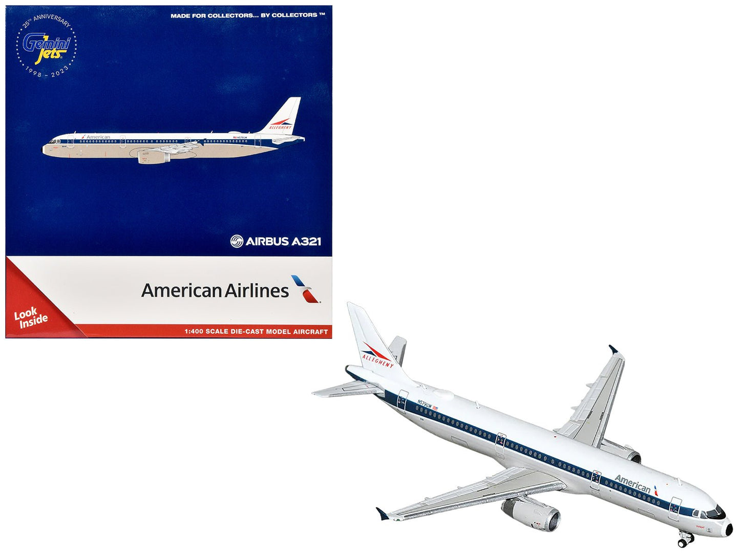 Airbus A321 Commercial Aircraft "American Airlines - Allegheny Heritage" (N579UW) White with Blue Stripes 1/400 Diecast Model Airplane by GeminiJets  free shipping USA