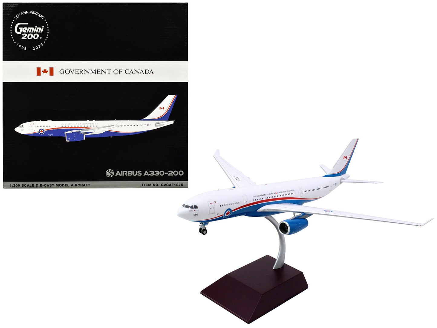 Airbus A330-200 Commercial Aircraft "Government of Canada - Royal Canadian Air Force" (330002) White and Blue with Red Stripes "Gemini 200" Series 1/200 Diecast Model Airplane by GeminiJets  free shipping USA
