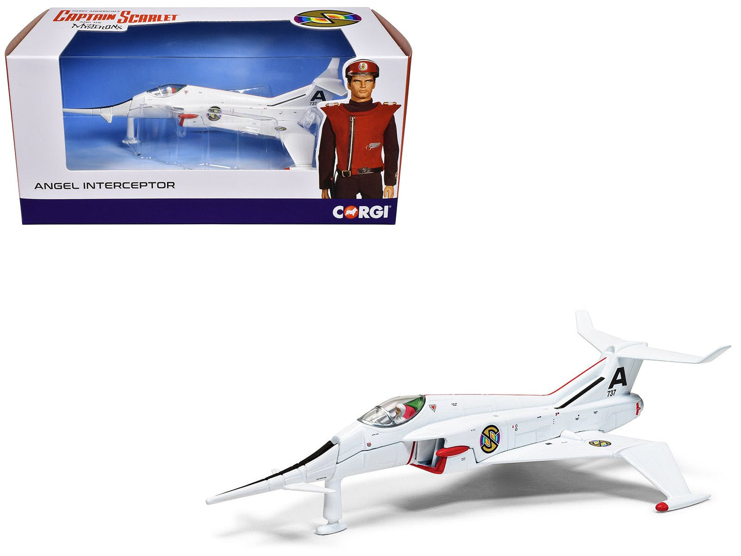 Angel Interceptor Aircraft "World Army Air Force" White "Captain Scarlet and the Mysterons" (1967-1968) TV Series Diecast Model by Corgi  free shipping USA