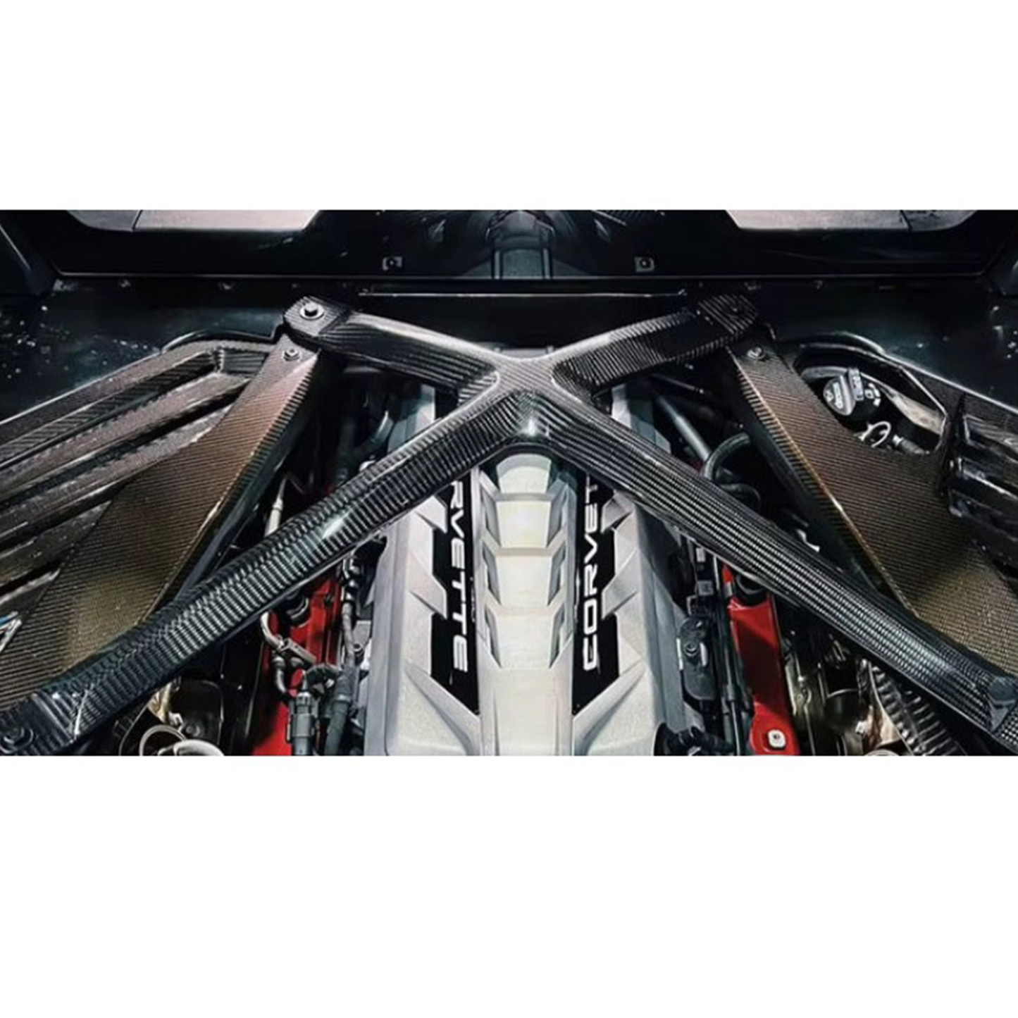 Dry Carbon Fiber Engine Bay X‑Brace for Chevrolet Corvette C8 Z51 Z06 Z07