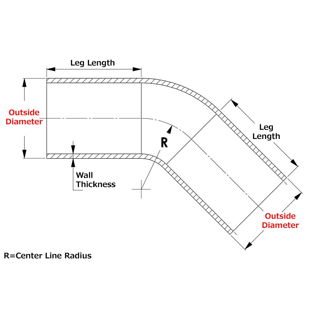HPS Performance Products HPS 3-1/8" OD 45 Degree Bend 6061 Aluminum Elbow Pipe Tubing w/ 5" CLR