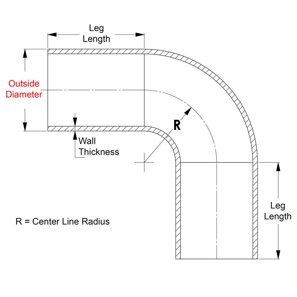HPS Performance Products HPS 3-1/4" OD 90 Degree Bend 6061 Aluminum Elbow Pipe Tubing 16 Gauge w/ 3 1/2" CLR