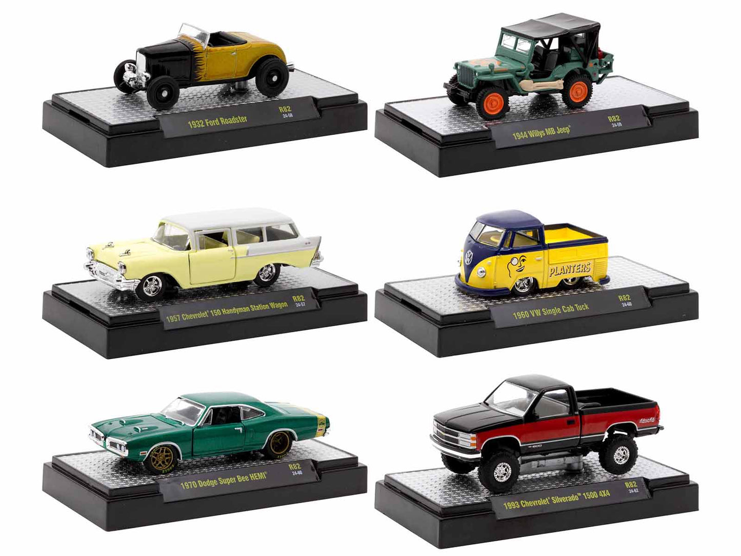 "Auto Meets" Set of 6 Cars IN DISPLAY CASES Release 82 Limited Edition 1/64 Diecast Model Cars by M2 Machines  free shipping USA