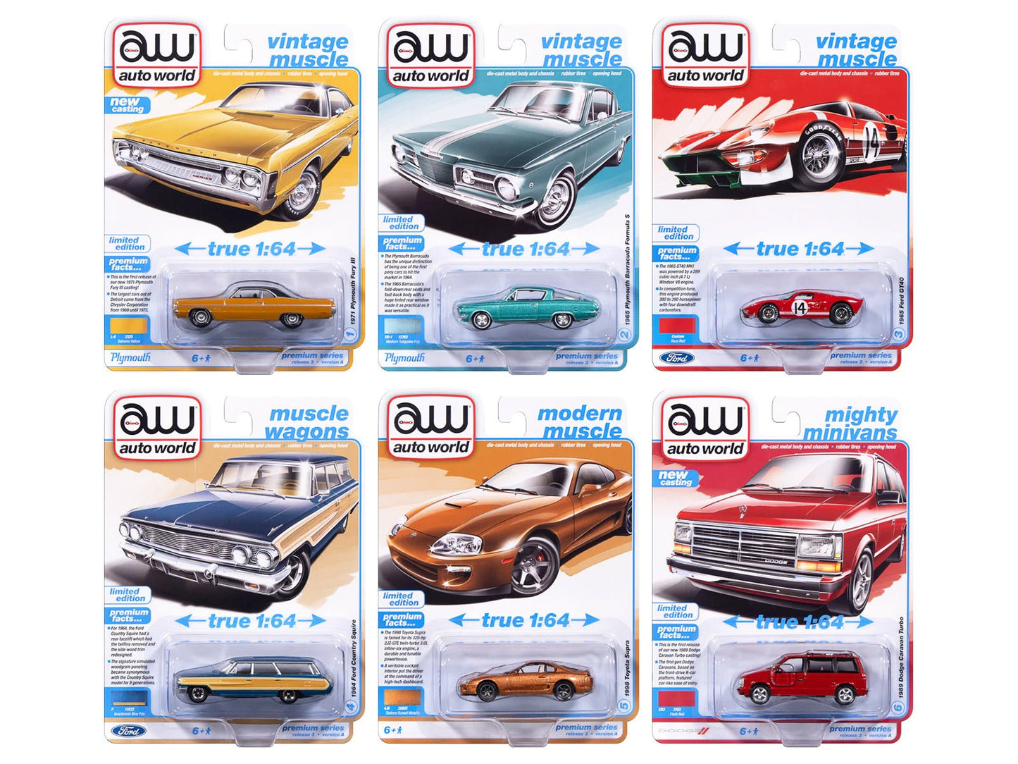 Auto World Premium 2025 Release 3 Set A of 6 pieces 1/64 Diecast Model Cars by Auto World  free shipping USA