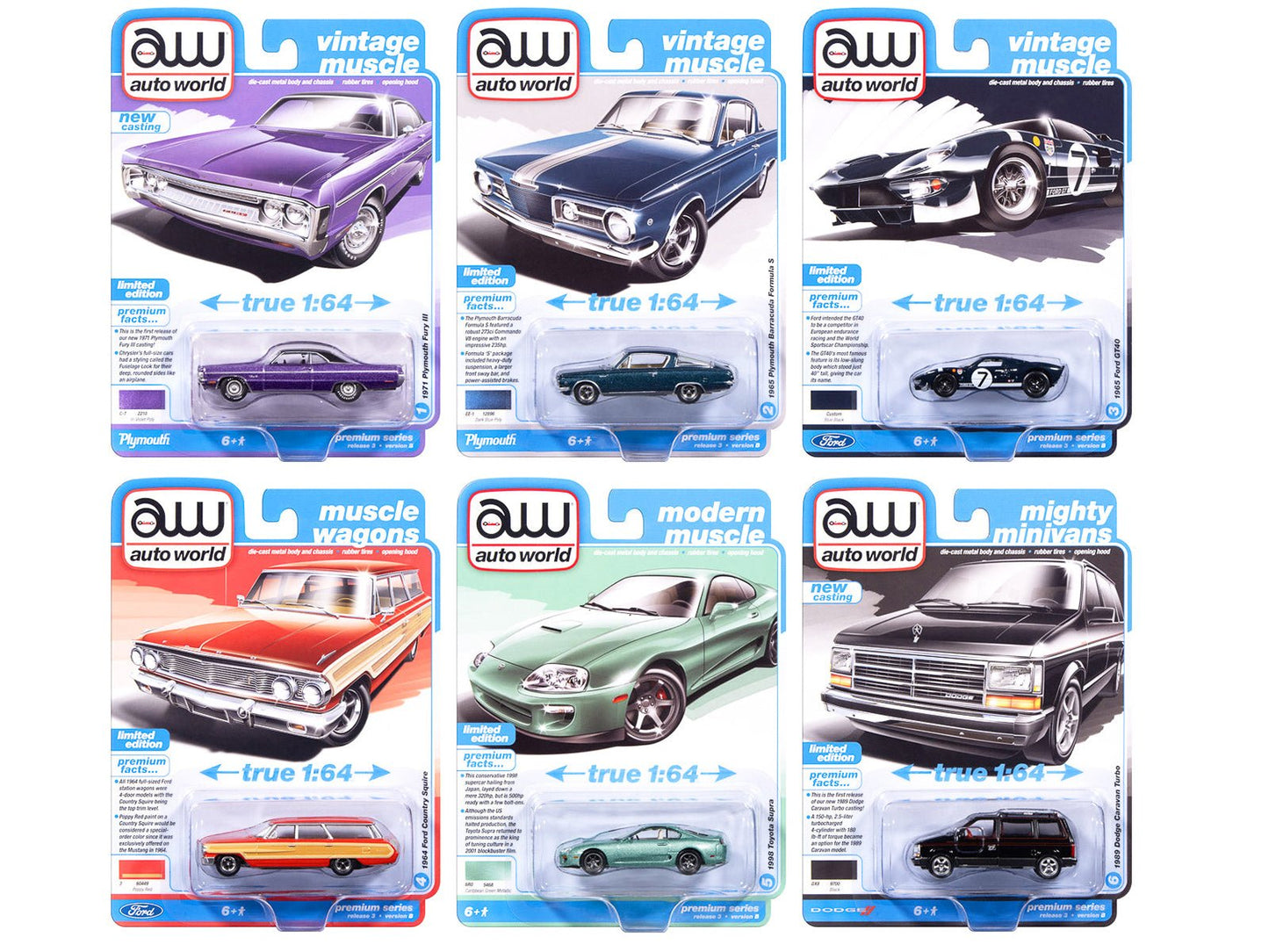 Auto World Premium 2025 Release 3 Set B of 6 pieces 1/64 Diecast Model Cars by Auto World  free shipping USA