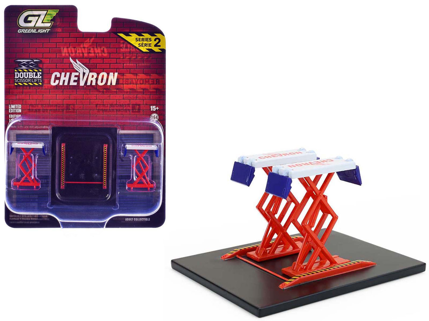 Automotive Double Scissor Lift "Chevron" White and Red "Double Scissor Lifts" Series 2 1/64 Diecast Model by Greenlight  free shipping USA