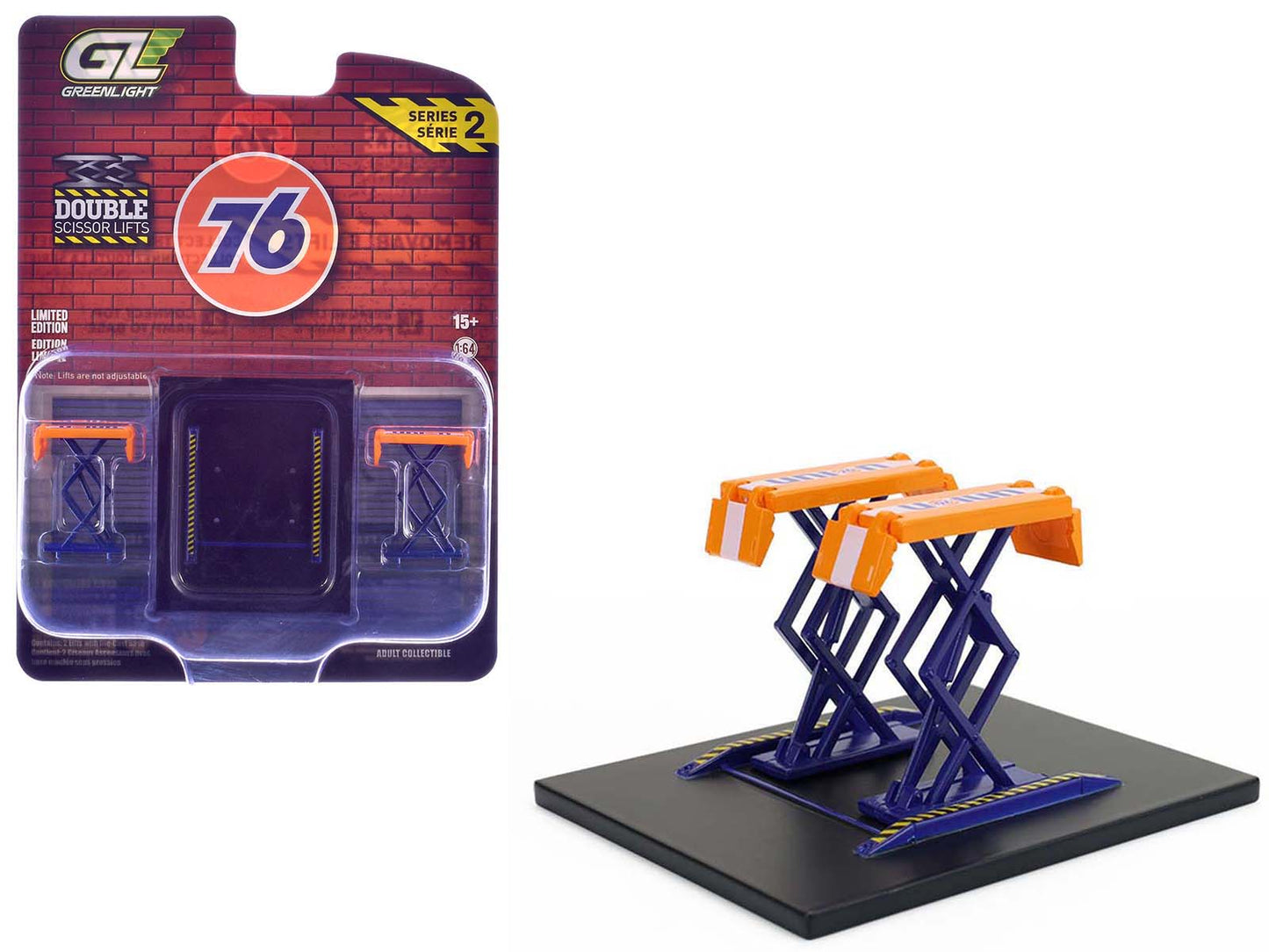 Automotive Double Scissor Lift "Union 76" Orange and Blue "Double Scissor Lifts" Series 2 1/64 Diecast Model by Greenlight  free shipping USA