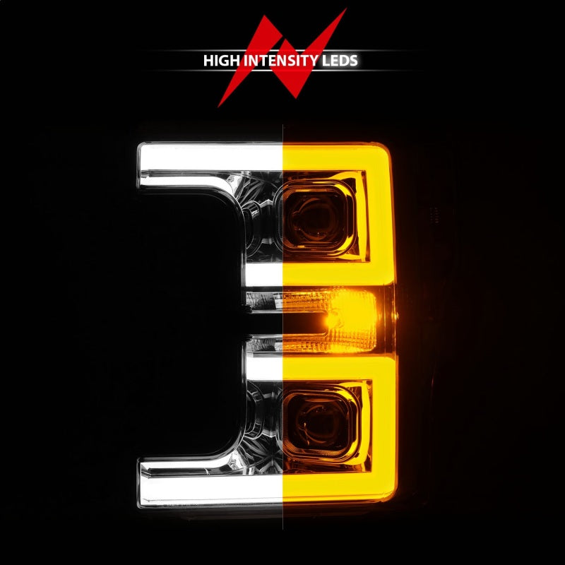 ANZO 17-19 Ford F-250/350/450 SD (w/o Factory LED HL) LED Proj Headlights w/Light Bar Switchback Chr 111578