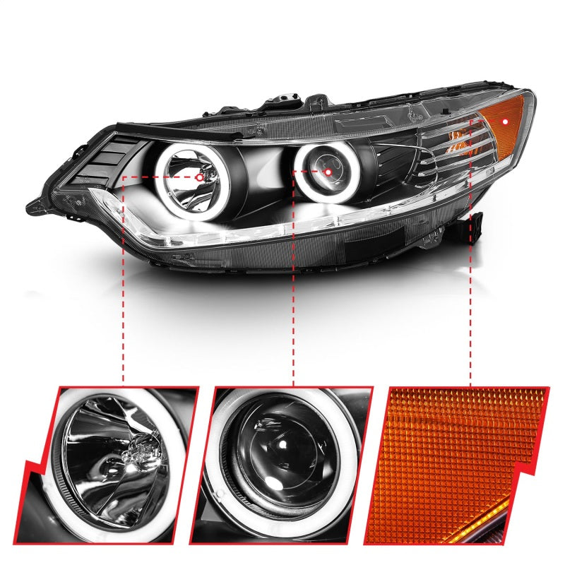 Anzo 2009-2012 Acura Tsx Projector Headlights w/ Halo Black (CCFL)