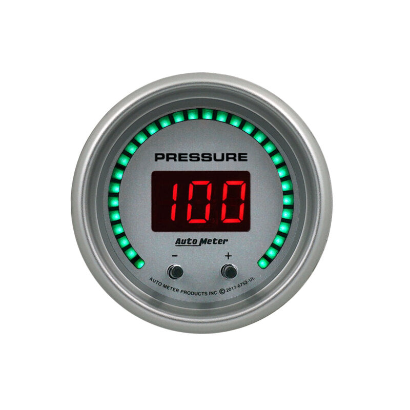 Autometer 52.4mm Silver Switchable 0-1600 PSI/0-110 BAR Fluid Pressure UltraLite Elite Digital Gauge 6752-UL