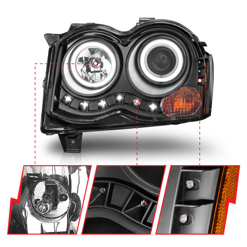 Anzo 2008-2010 Jeep Grand Cherokee Projector Headlights w/ Halo Black CCFL