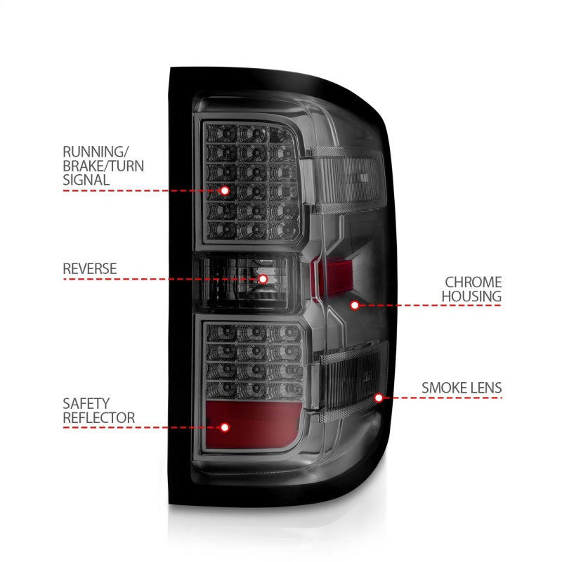 ANZO 15-19 Chevy Silverado 2500HD/3500HD (Halgn Only) LED Tail Lights w/Smoke Light Bar & Clear Lens 311426