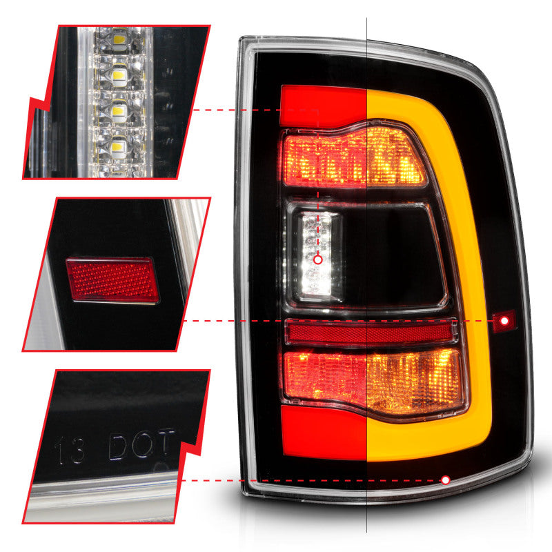 ANZO 09-18 Dodge Ram 1500 Sequential LED Taillights Black w/Switchback Amber Signal 311471